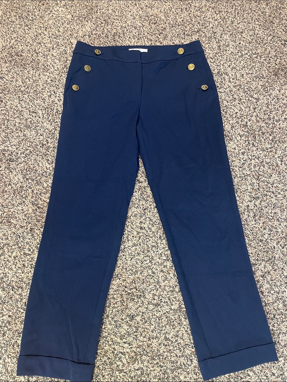 LOFT Navy Straight Ankle Leg High-Rise Pants with Gold Buttons Devin Slim 6 EUC